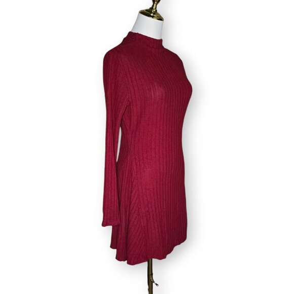 HALARA Ribbed Knit Mock Neck / Stand Collar A-Line Long Sleeve Mini Dress NWT - Picture 8 of 14